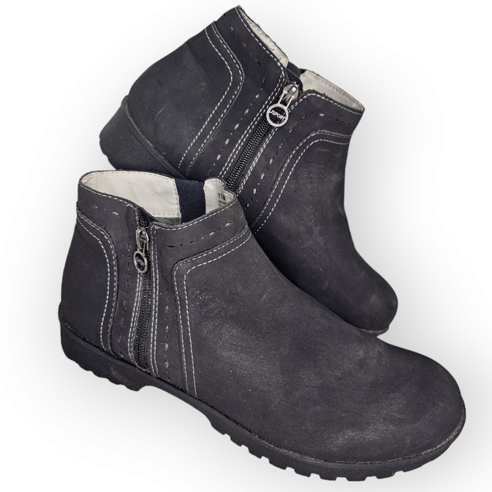 Women's JSport Jenna Black Double Zip Up Booties Ankle Boots All Weather